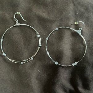 Silver and clear bead dangle hoop earrings
